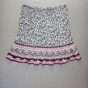 ​NWT WHBM Pink Border Print Skirt Medium Resortwear Smocked Floral Mini Vacation